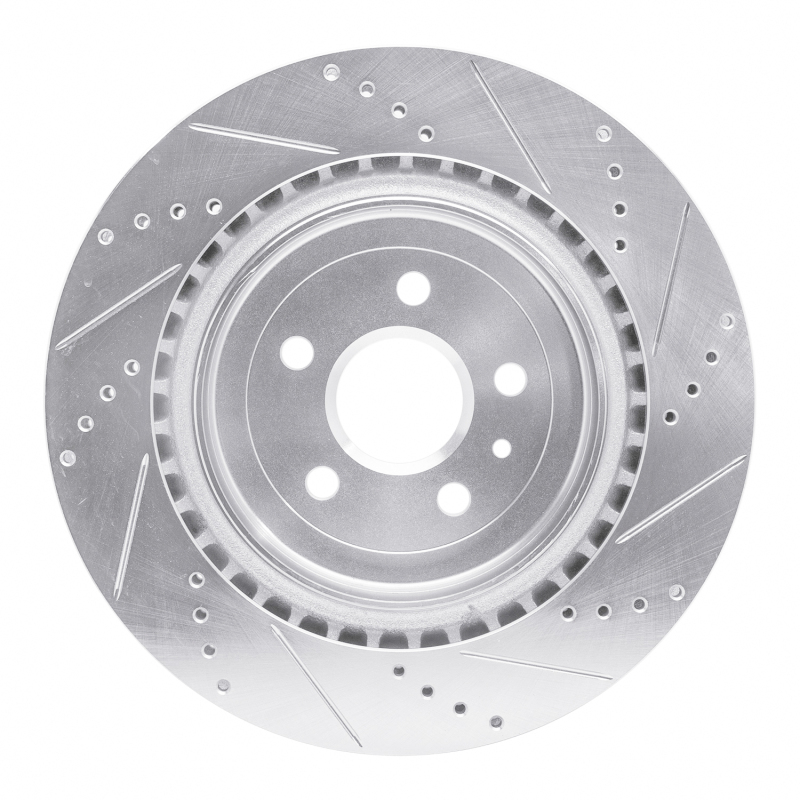 Cadillac CTS Brake Rotor (1) - Rear Left - R1 Concepts - Drilled & Slotted - Silver - `09-`24